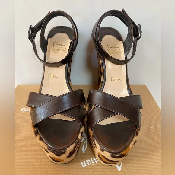 Christian Louboutin Ron Ron Zeppa Leopard Pony Calf Hair Wedge size 40